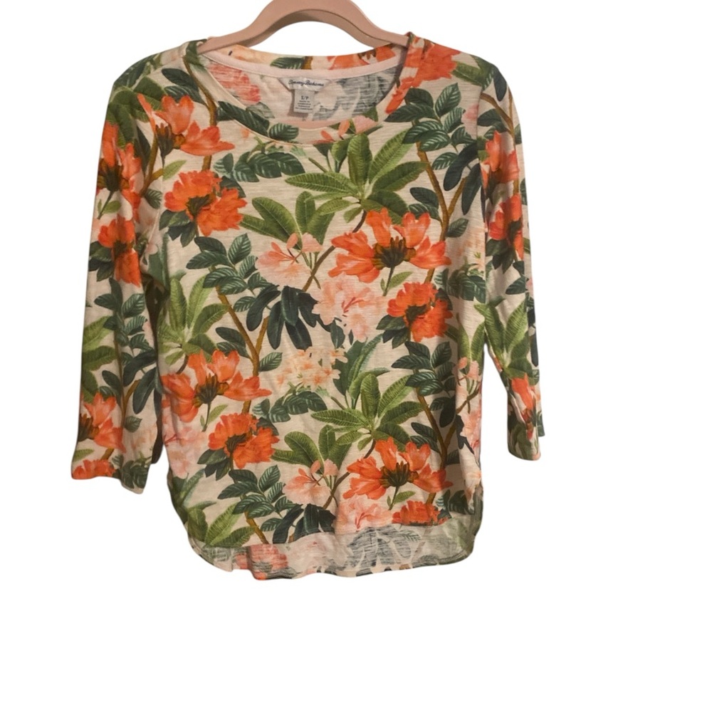 Tommy Bahama Floral Short Sleeve Tee - Orange and Green